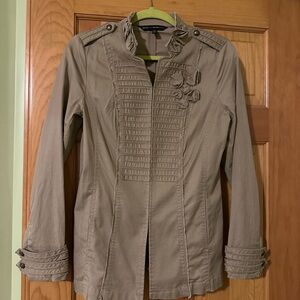 White House Black Market Utility Jacket in Tan with Floral Accents